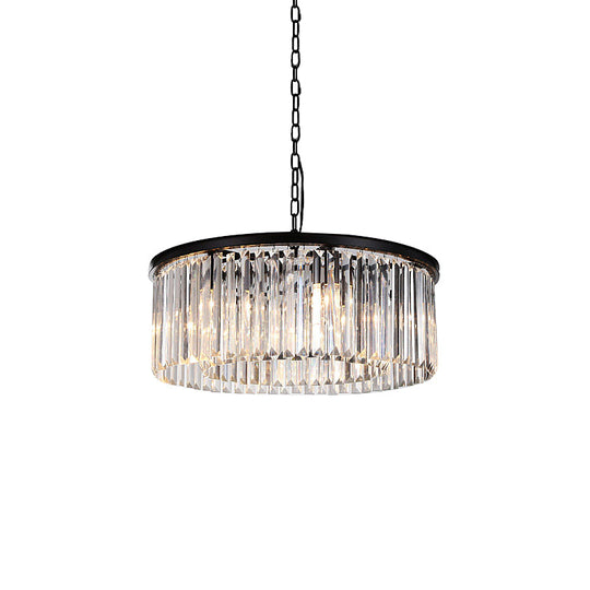 Modern 9-Light Led Chandelier Pendant Lamp For Restaurants - Drum Clear/Amber Crystal Design