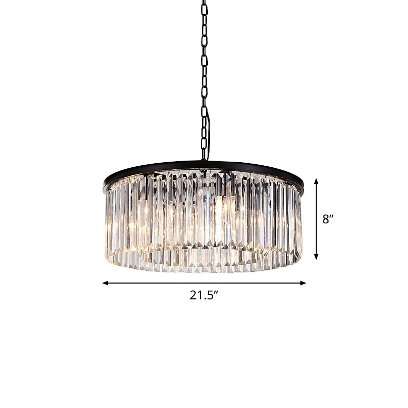 Modern 9-Light Led Chandelier Pendant Lamp For Restaurants - Drum Clear/Amber Crystal Design