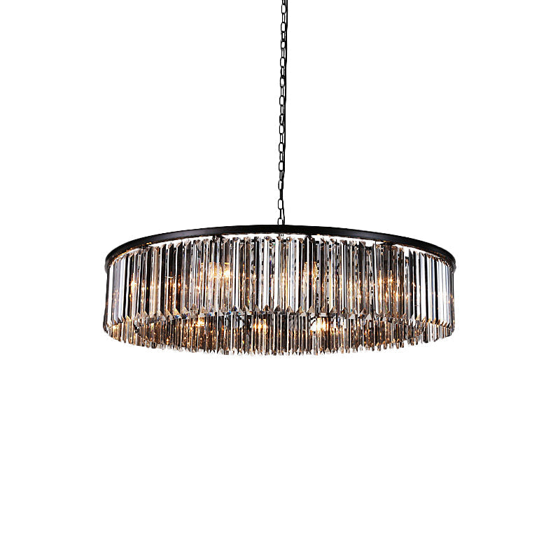 Modern 9-Light Led Chandelier Pendant Lamp For Restaurants - Drum Clear/Amber Crystal Design