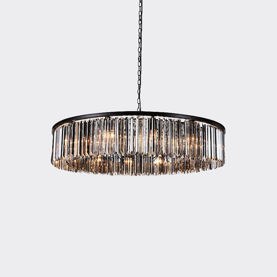 Modern 9-Light Led Chandelier Pendant Lamp For Restaurants - Drum Clear/Amber Crystal Design