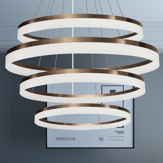 Contemporary Acrylic Round Chandelier Light - 4/5/6-Head Brown Ceiling Pendant In Warm/White/Natural