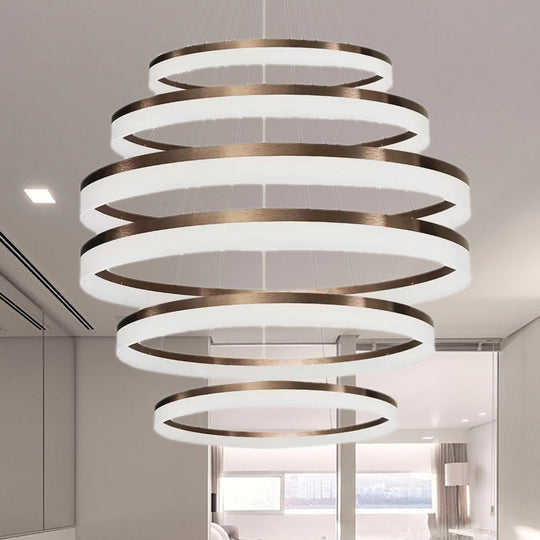 Contemporary Acrylic Round Chandelier Light - 4/5/6-Head Brown Ceiling Pendant In Warm/White/Natural