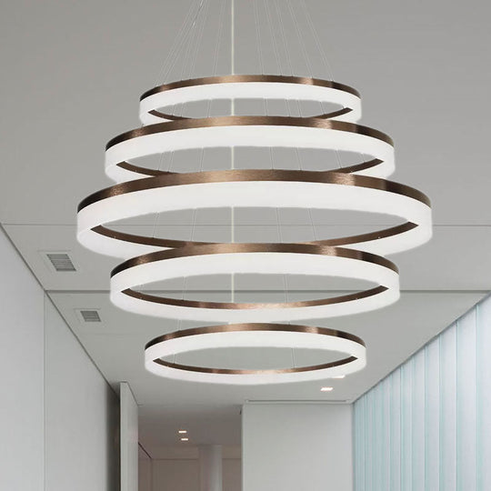 Contemporary Acrylic Round Chandelier Light - 4/5/6-Head Brown Ceiling Pendant In Warm/White/Natural