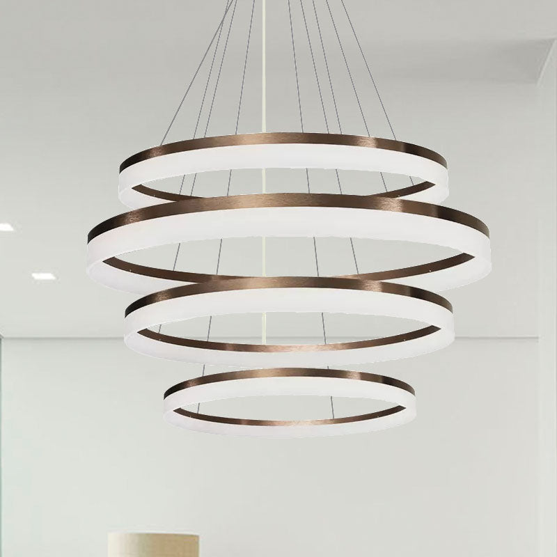 Contemporary Acrylic Round Chandelier Light - 4/5/6-Head Brown Ceiling Pendant In Warm/White/Natural