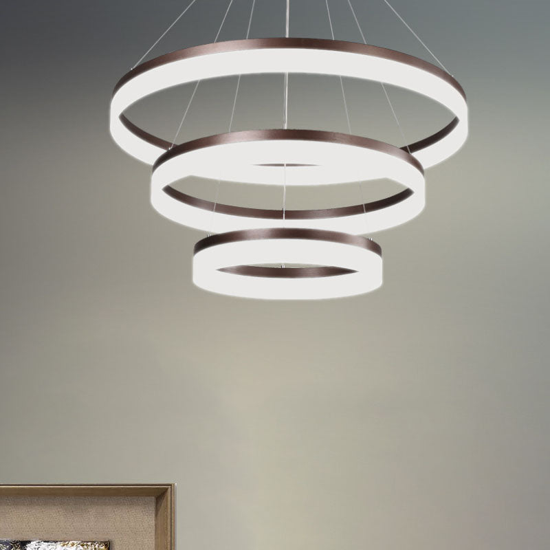 Contemporary Acrylic Round Chandelier Light - 4/5/6-Head Brown Ceiling Pendant In Warm/White/Natural