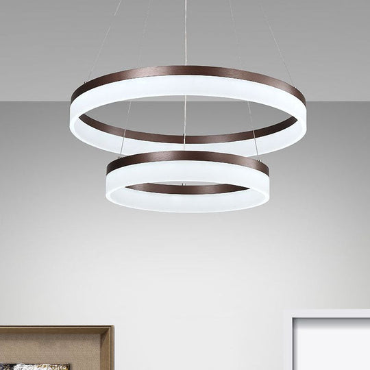 Contemporary Acrylic Round Chandelier Light - 4/5/6-Head Brown Ceiling Pendant In Warm/White/Natural