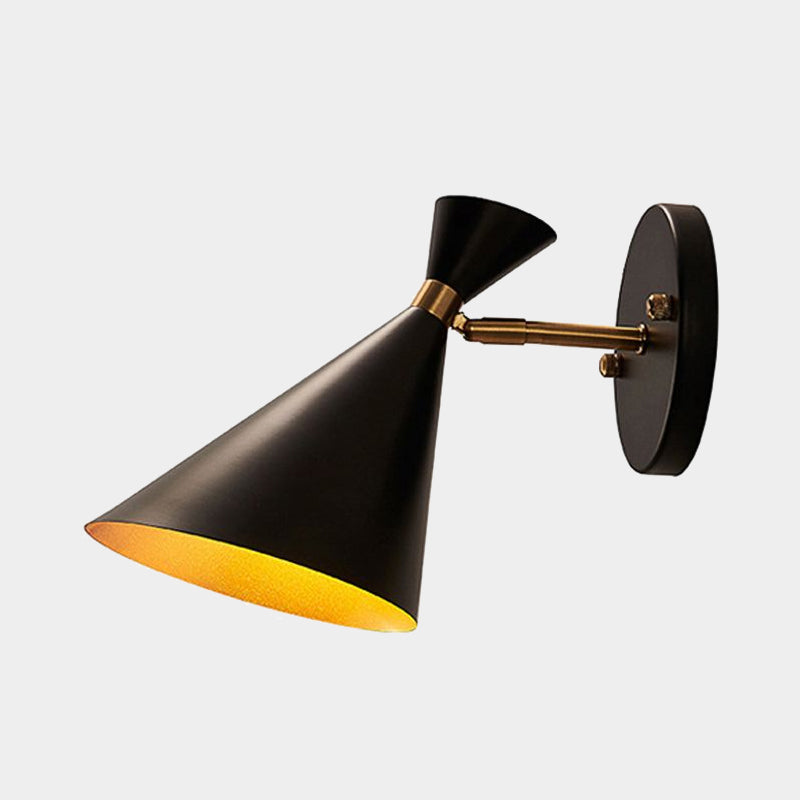 Contemporary Trumpet Wall Sconce Light In Black/White/Gold With Adjustable Arm And 1-3 Lights