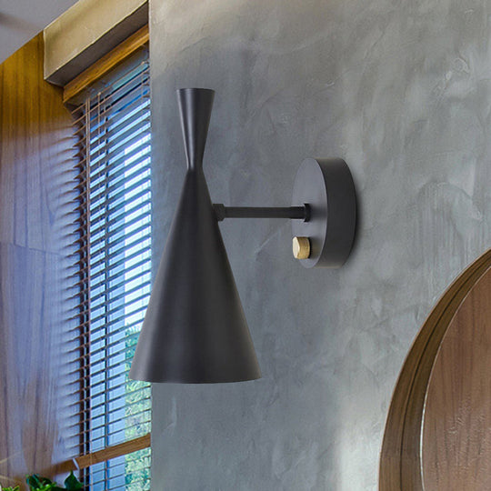 Contemporary Trumpet Wall Sconce Light In Black/White/Gold With Adjustable Arm And 1-3 Lights