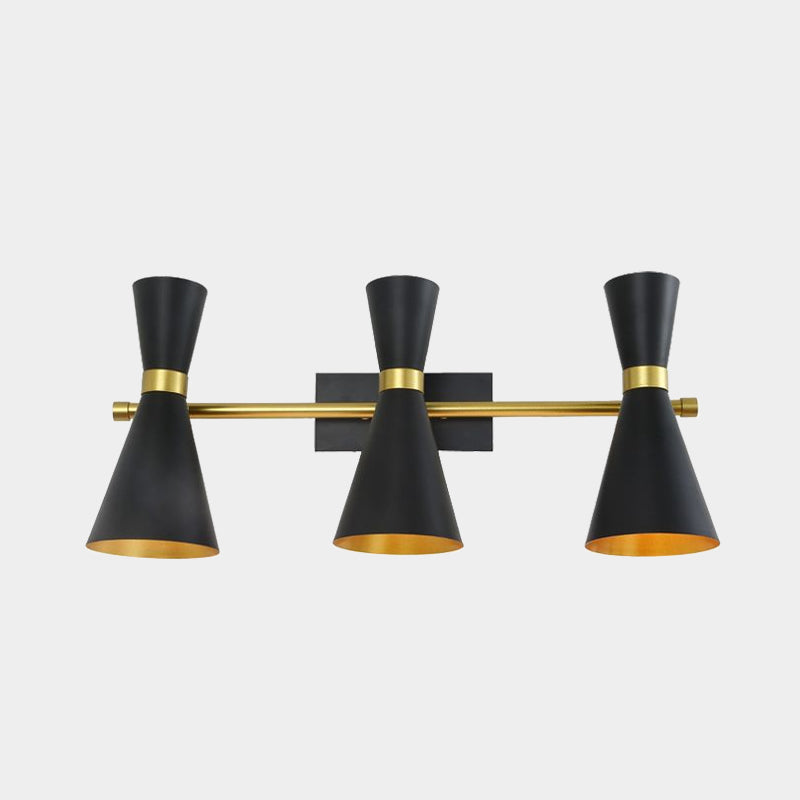 Contemporary Trumpet Wall Sconce Light In Black/White/Gold With Adjustable Arm And 1-3 Lights