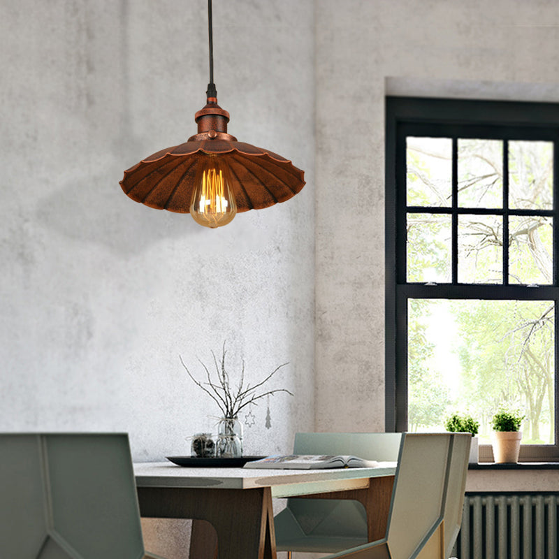 Farmhouse Scalloped Iron Pendant Light with 1 Hanging Ceiling Light - Indoor Lighting