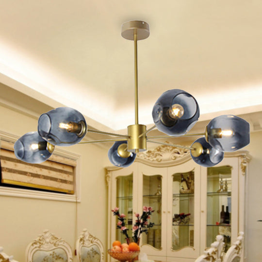 Modern Gold Branch Chandelier - 6/8 Lights Light Blue/Clear/Amber Glass Ceiling Lamp