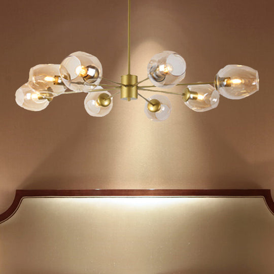 Modern Gold Branch Chandelier - 6/8 Lights Light Blue/Clear/Amber Glass Ceiling Lamp 8 / Amber