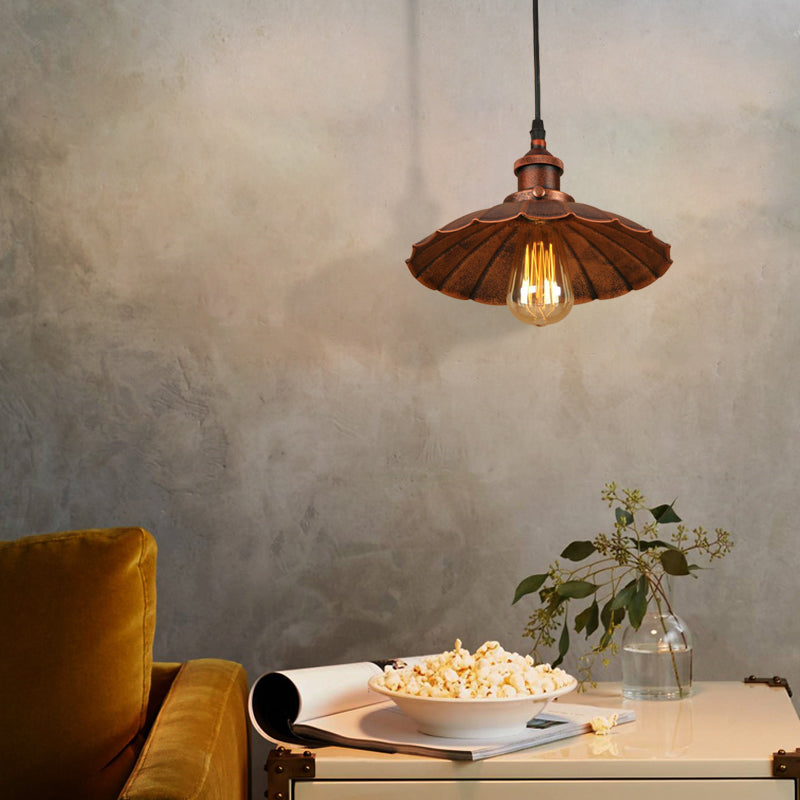 Farmhouse Scalloped Iron Pendant Light with 1 Hanging Ceiling Light - Indoor Lighting