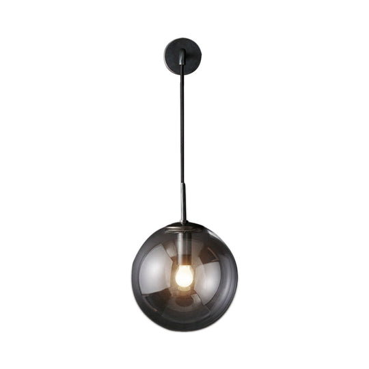 Smoked Glass Sconce Light: Modern Wall Lighting Fixture With 1 Bulb In Black/Brass 8/10 - Ideal For