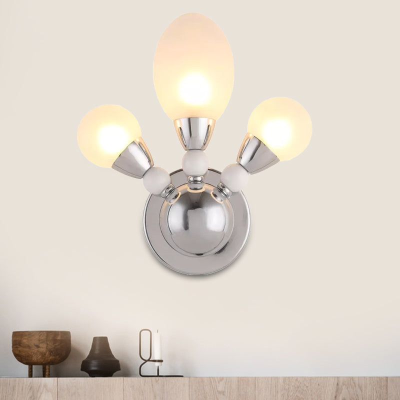 Modern Chrome Egg Wall Light Fixture With 2/3 White Glass Led Lights