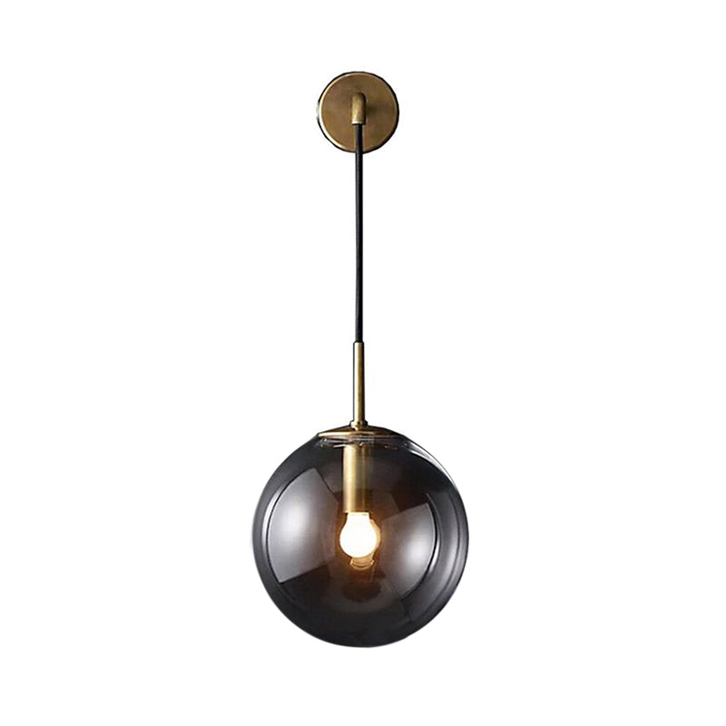 Smoked Glass Sconce Light: Modern Wall Lighting Fixture With 1 Bulb In Black/Brass 8/10 - Ideal For