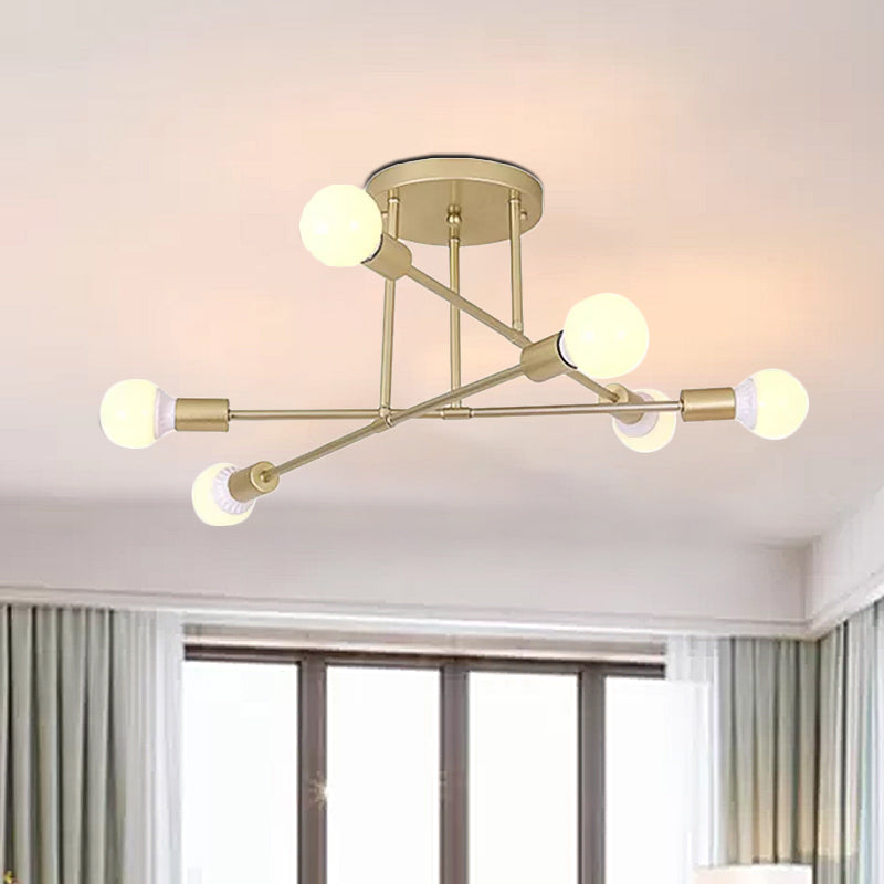 Modern Gold Crossed Lines Semi Flush Light Fixture with 6/8 Heads - Ceiling Mounted for Living Room