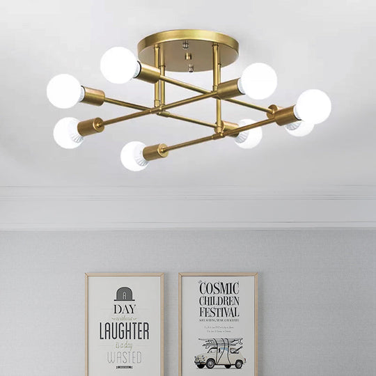 Modern Gold Crossed Lines Semi Flush Light Fixture with 6/8 Heads - Ceiling Mounted for Living Room