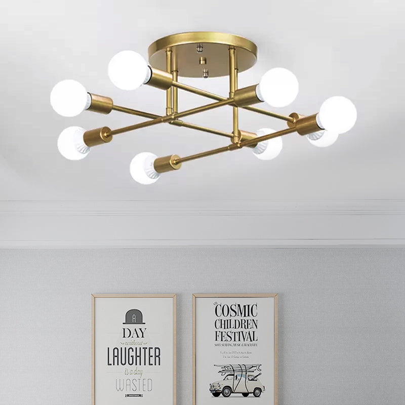 Modern Gold Crossed Lines Semi Flush Light Fixture With 6/8 Heads - Ceiling Mounted For Living Room