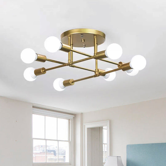 Modern Gold Crossed Lines Semi Flush Light Fixture with 6/8 Heads - Ceiling Mounted for Living Room