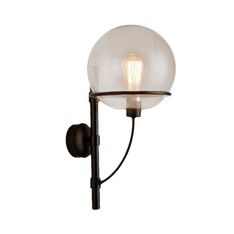 Industrial Black Clear Glass Wall Sconce Light Fixture For Coffee Shop