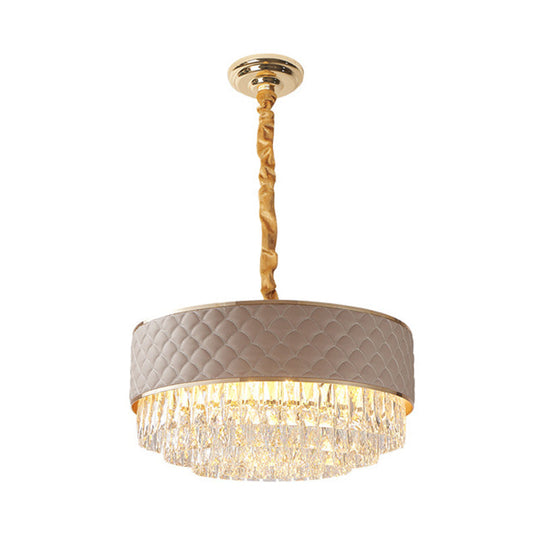 Modern 10-Light Crystal Drum Chandelier With Gold Finish And Leather Accents