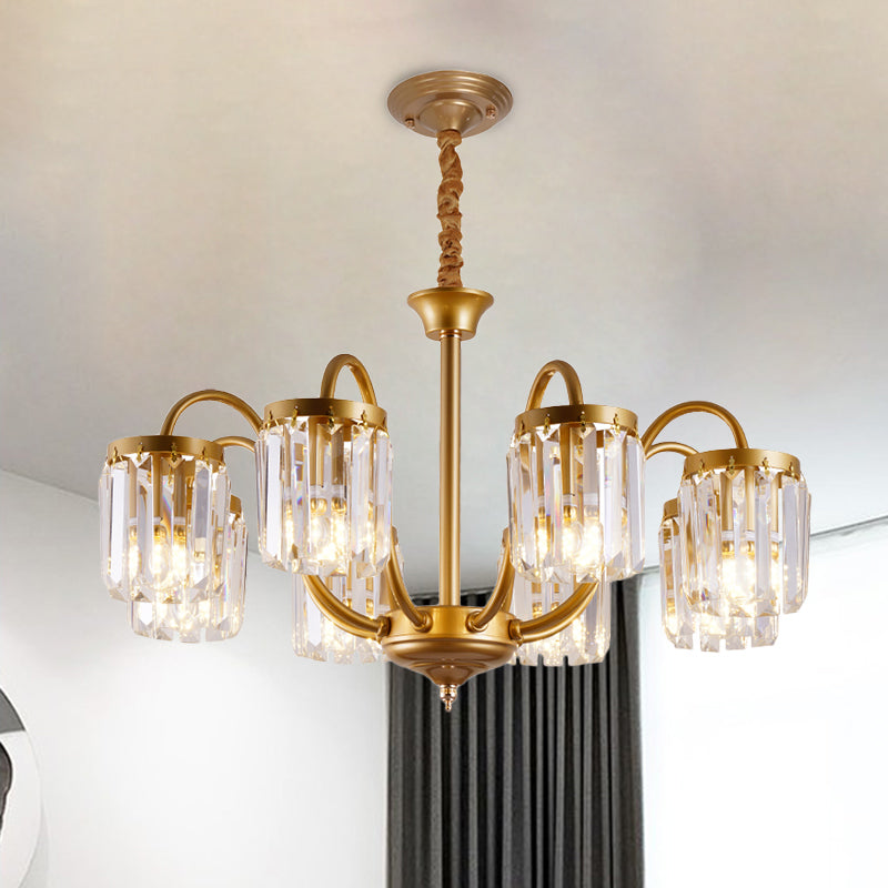 Modern Cylinder Crystal Pendant Chandelier with Gold Finish - 6/8 Heads