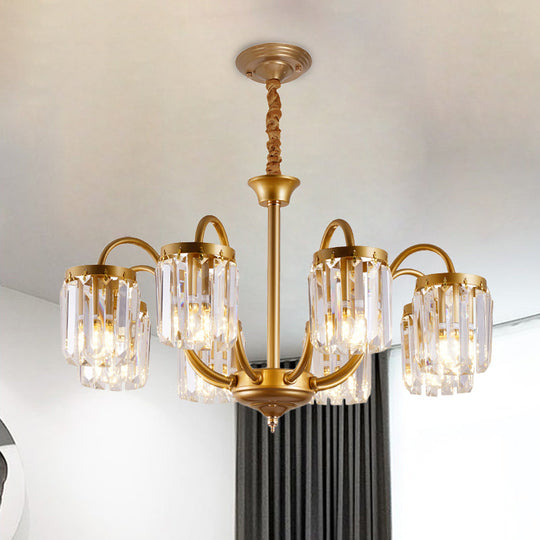 Modern Cylinder Crystal Pendant Chandelier with Gold Finish - 6/8 Heads