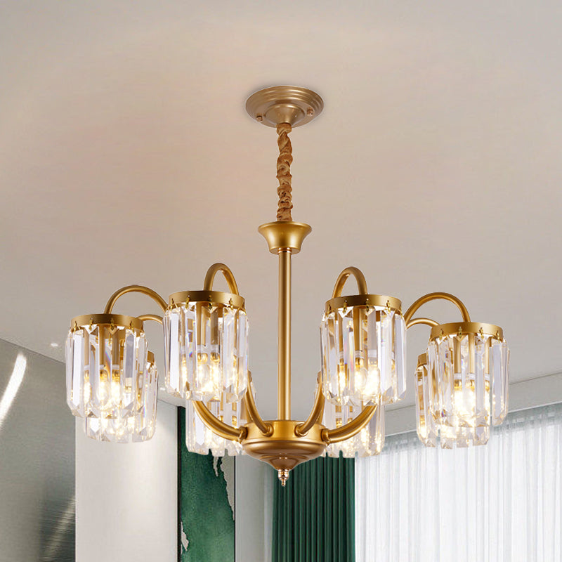 Modern Cylinder Crystal Pendant Chandelier with Gold Finish - 6/8 Heads