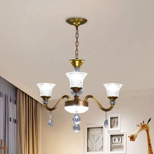 Traditional Gold Bell-shaped Chandelier with Clear Crystal Glass Pendant - Ideal for Parlor - 3/6/8 Heads