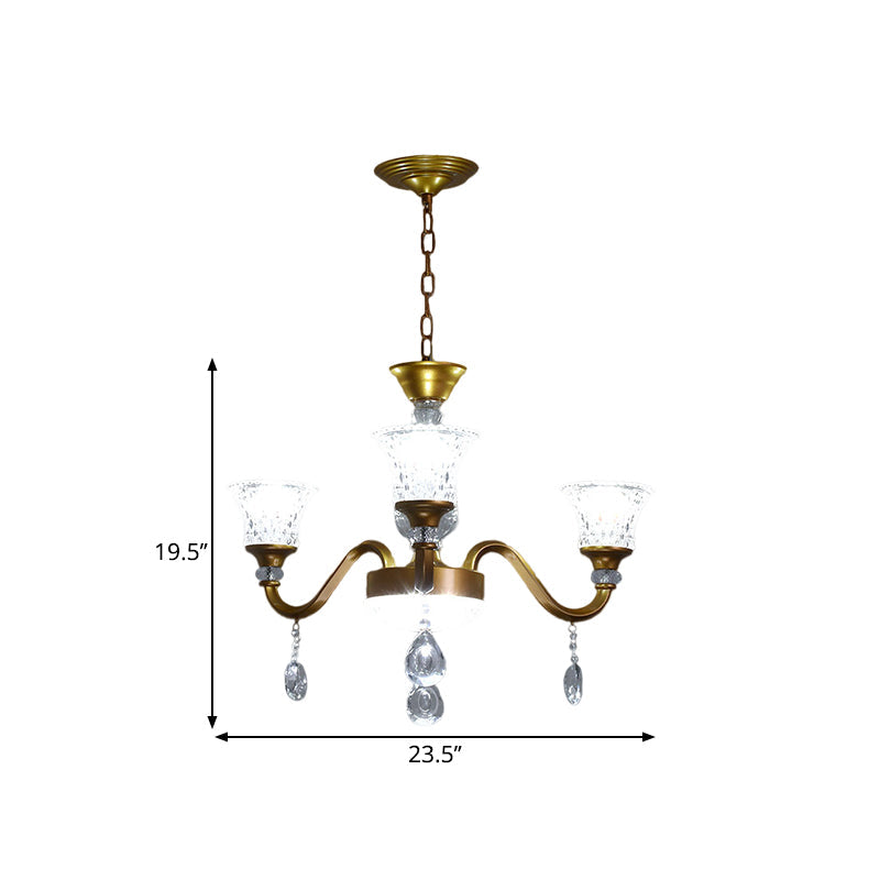 Traditional Gold Bell-shaped Chandelier with Clear Crystal Glass Pendant - Ideal for Parlor - 3/6/8 Heads