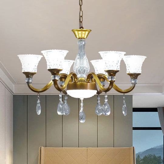 Gold Bell Shaped Chandelier With Clear Crystal Glass Pendant For Parlor - Available In 3 6 Or 8