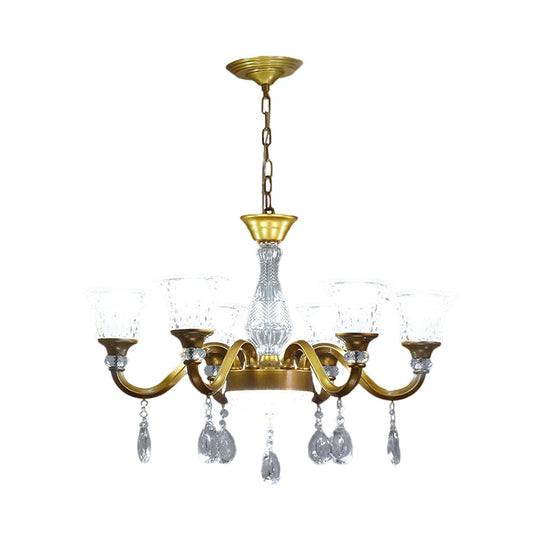 Traditional Gold Bell-shaped Chandelier with Clear Crystal Glass Pendant - Ideal for Parlor - 3/6/8 Heads