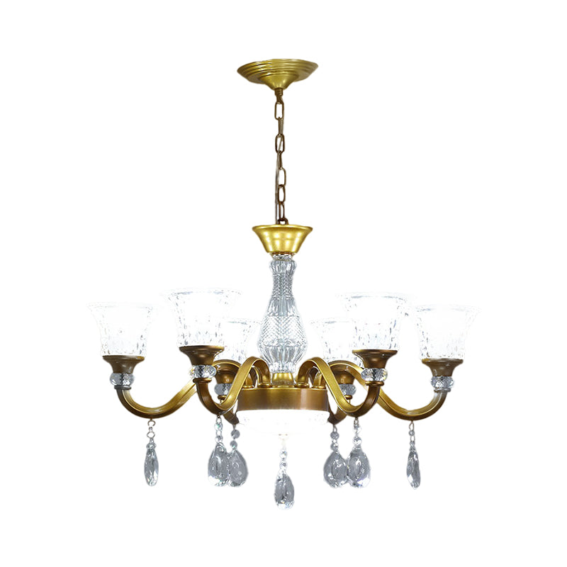 Gold Bell Shaped Chandelier With Clear Crystal Glass Pendant For Parlor - Available In 3 6 Or 8