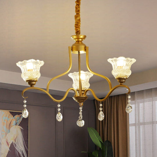 Traditional Crystal Glass Chandelier with Gold Finish - 3/6/8 Lights - Floral Shade - Elegant Suspension Lamp