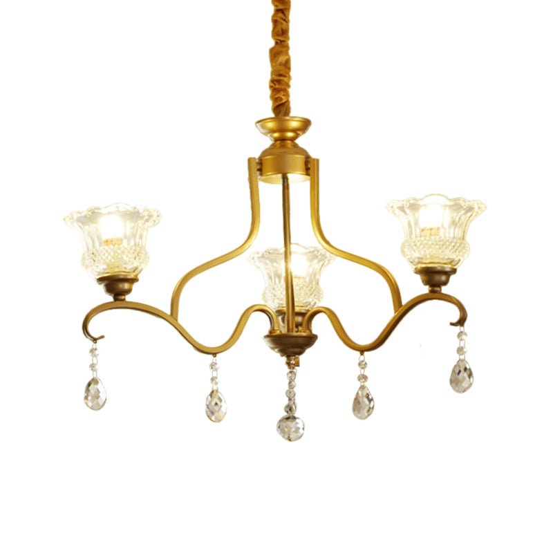 Traditional Crystal Glass Floral Shade Chandelier - Elegant Gold Ceiling Lamp With 3/6/8 Lights