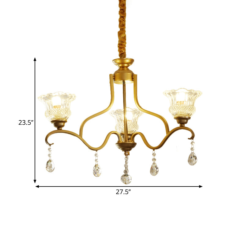 Traditional Crystal Glass Chandelier with Gold Finish - 3/6/8 Lights - Floral Shade - Elegant Suspension Lamp