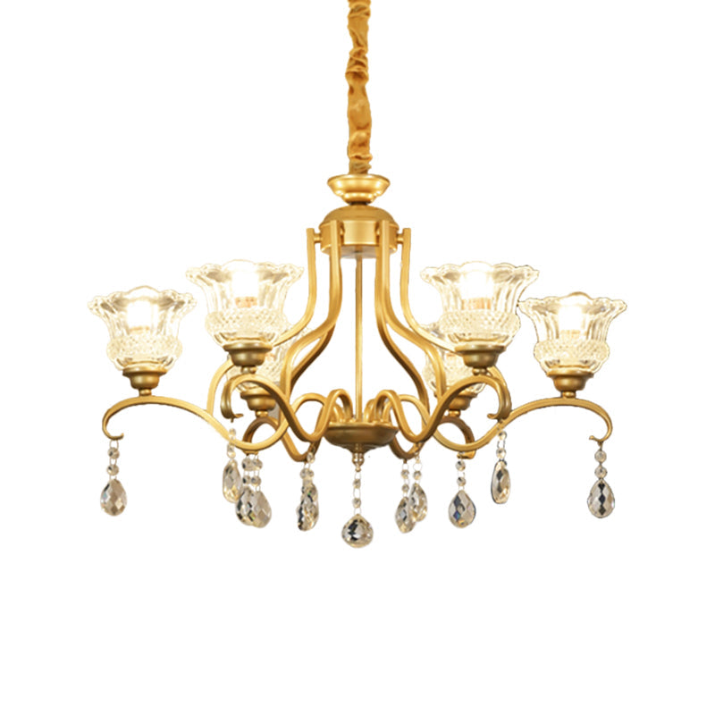 Traditional Crystal Glass Chandelier with Gold Finish - 3/6/8 Lights - Floral Shade - Elegant Suspension Lamp