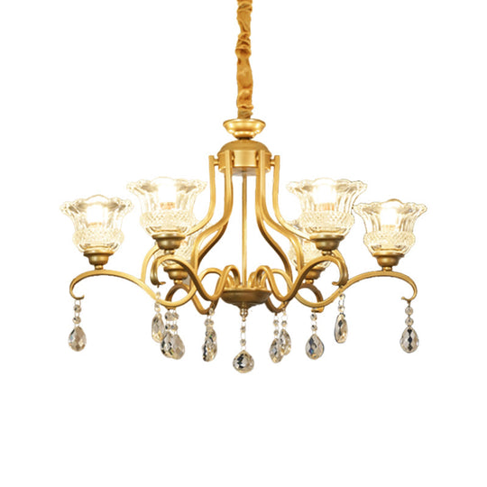 Traditional Crystal Glass Floral Shade Chandelier - Elegant Gold Ceiling Lamp With 3/6/8 Lights