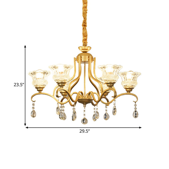 Traditional Crystal Glass Chandelier with Gold Finish - 3/6/8 Lights - Floral Shade - Elegant Suspension Lamp