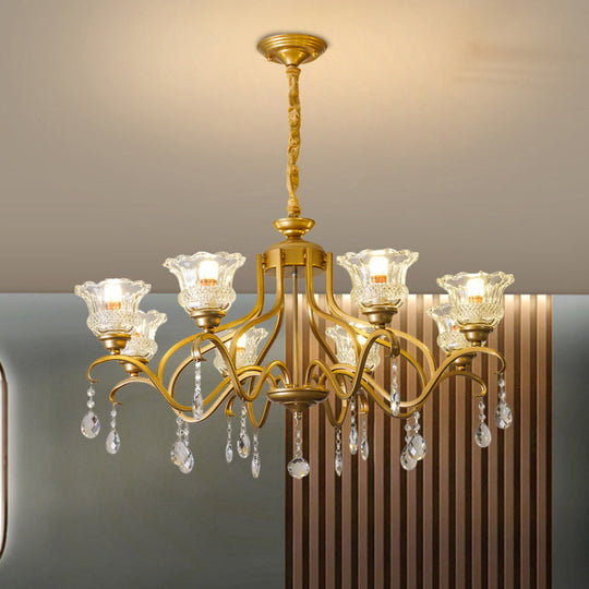 Traditional Crystal Glass Chandelier with Gold Finish - 3/6/8 Lights - Floral Shade - Elegant Suspension Lamp