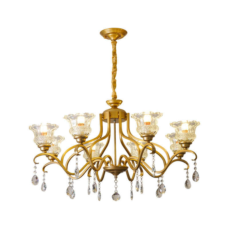 Traditional Crystal Glass Chandelier with Gold Finish - 3/6/8 Lights - Floral Shade - Elegant Suspension Lamp