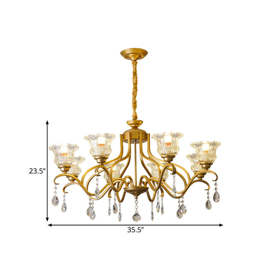 Traditional Crystal Glass Chandelier with Gold Finish - 3/6/8 Lights - Floral Shade - Elegant Suspension Lamp