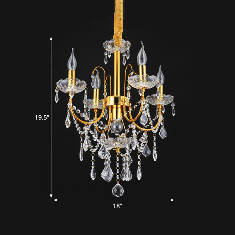 Traditional Gold Metal Candelabra Chandelier With Swag Crystal Strand Deco - Dining Room Hanging