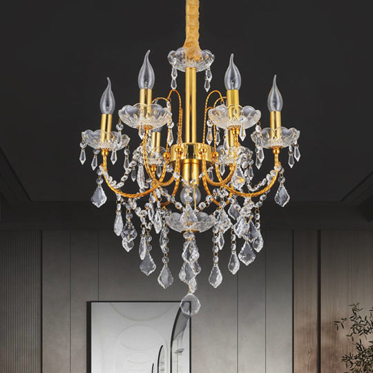 Traditional Gold Metal Candelabra Chandelier With Swag Crystal Strand Deco - Dining Room Hanging