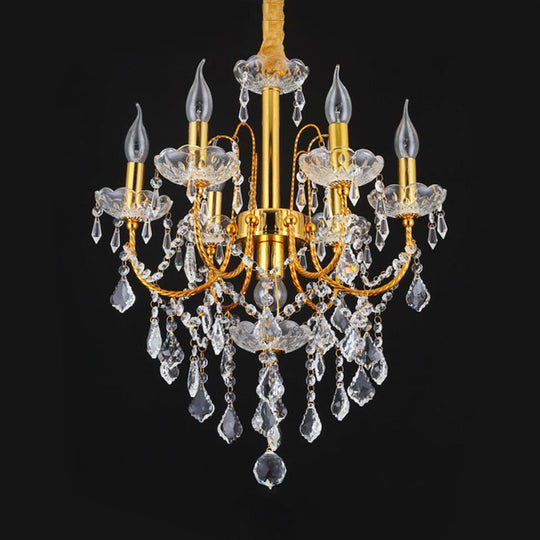 Traditional Gold Metal Candelabra Chandelier With Swag Crystal Strand Deco - Dining Room Hanging