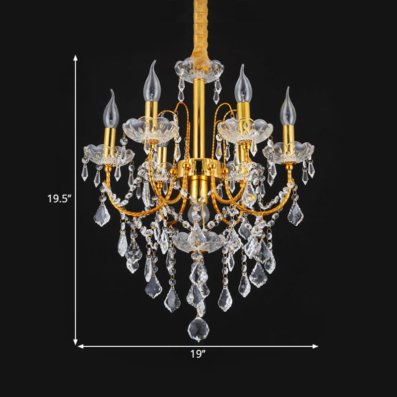 Traditional Gold Metal Candelabra Chandelier With Swag Crystal Strand Deco - Dining Room Hanging