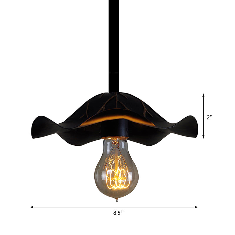 Industrial Metallic Hanging Lamp with Scalloped Shade - 1 Light, Black Finish