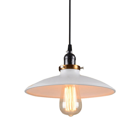 White Retro Loft Metal Saucer Shade Pendant Ceiling Light for Restaurants - 1-Light, 8.5"/10" Diameter