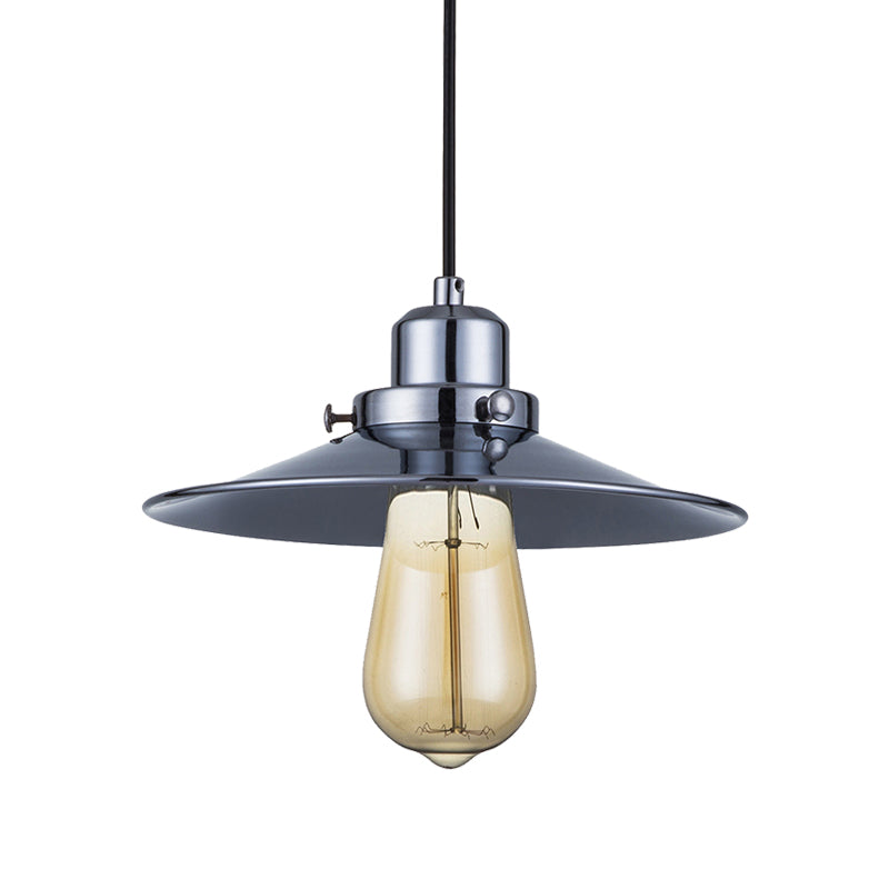 Industrial Retro Hanging Lamp - Polished Chrome With Flared Metal Shade 1 Bulb Pendant Light For